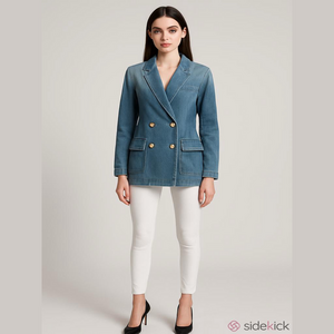 BLACK TAPE L faded blue double breasted denim blazer tailored with pockets